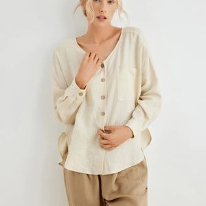 GRAE COVE Dakota 100% Linen Round-Neck Button Front Shirt